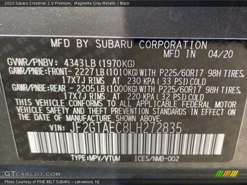 Magnetite Gray Metallic / Black 2020 Subaru Crosstrek 2.0 Premium