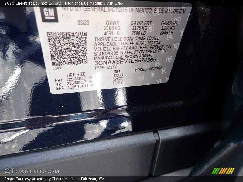 Midnight Blue Metallic / Ash Gray 2020 Chevrolet Equinox LS AWD