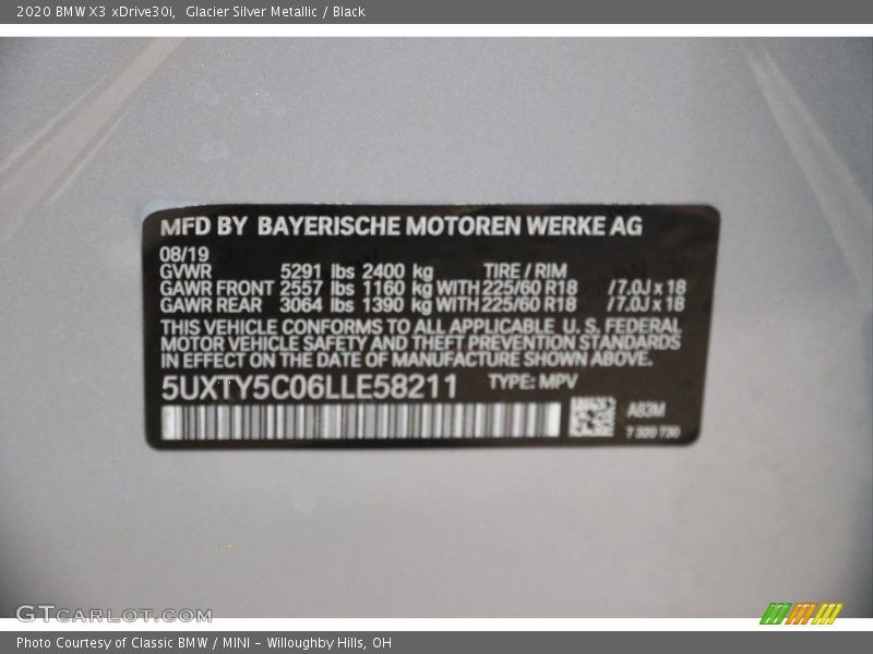 Glacier Silver Metallic / Black 2020 BMW X3 xDrive30i