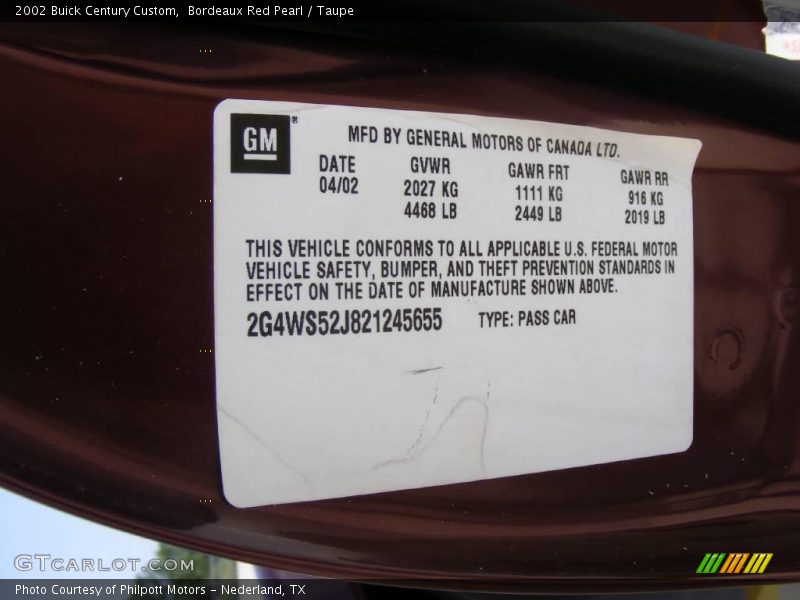 Bordeaux Red Pearl / Taupe 2002 Buick Century Custom