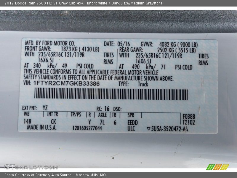 Bright White / Dark Slate/Medium Graystone 2012 Dodge Ram 2500 HD ST Crew Cab 4x4