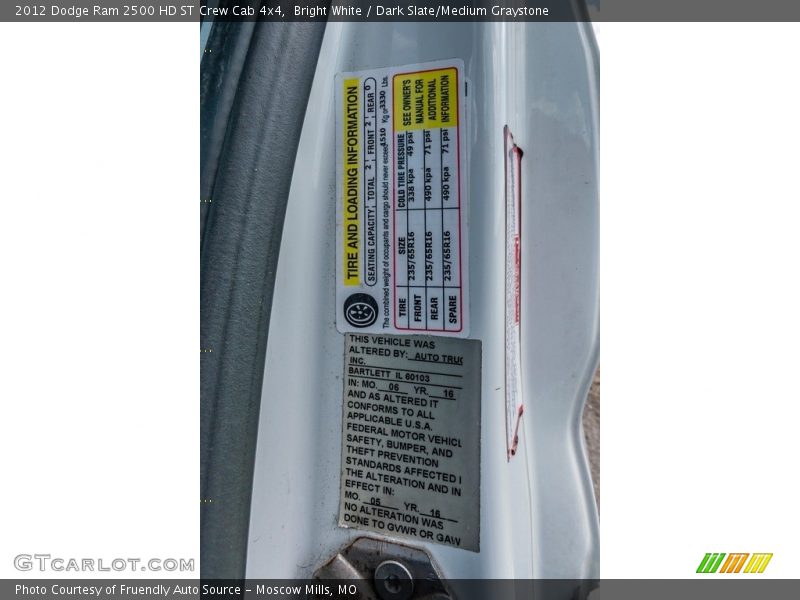 Bright White / Dark Slate/Medium Graystone 2012 Dodge Ram 2500 HD ST Crew Cab 4x4