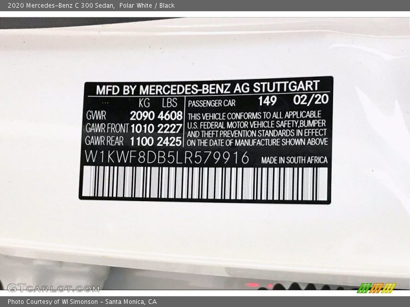Polar White / Black 2020 Mercedes-Benz C 300 Sedan