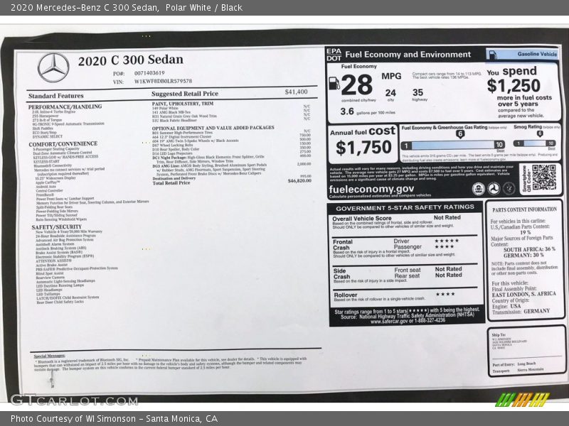Polar White / Black 2020 Mercedes-Benz C 300 Sedan