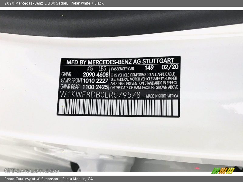 Polar White / Black 2020 Mercedes-Benz C 300 Sedan
