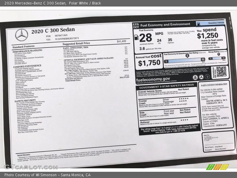 Polar White / Black 2020 Mercedes-Benz C 300 Sedan