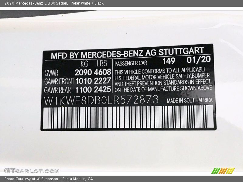 Polar White / Black 2020 Mercedes-Benz C 300 Sedan