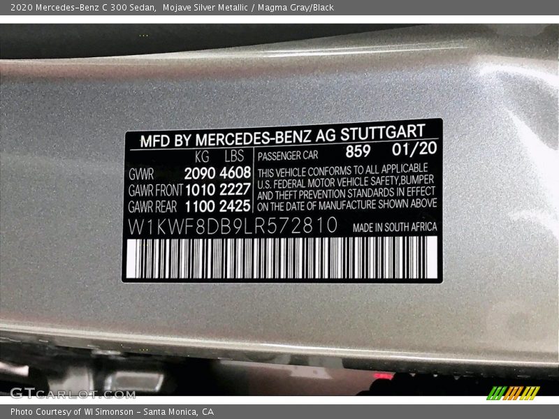 Mojave Silver Metallic / Magma Gray/Black 2020 Mercedes-Benz C 300 Sedan