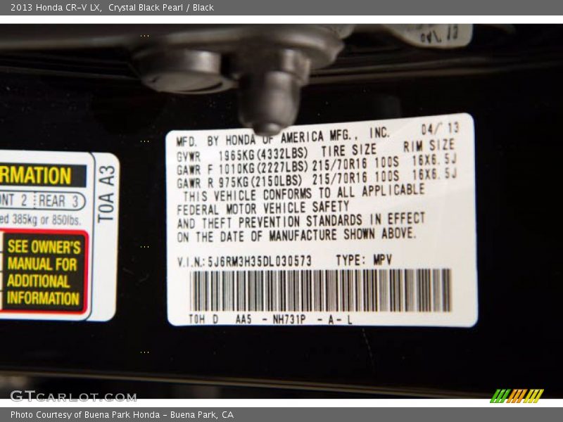 Crystal Black Pearl / Black 2013 Honda CR-V LX