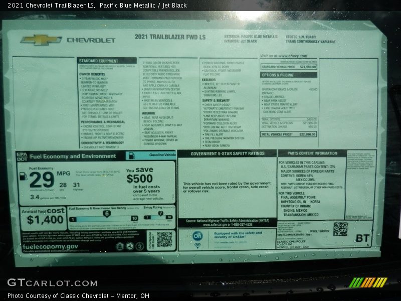 Pacific Blue Metallic / Jet Black 2021 Chevrolet TrailBlazer LS