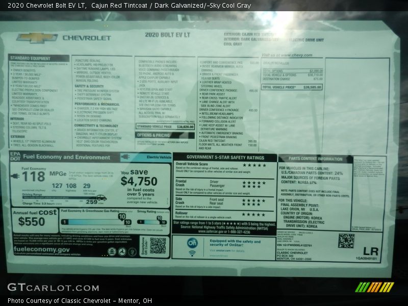  2020 Bolt EV LT Window Sticker