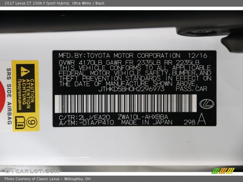 Ultra White / Black 2017 Lexus CT 200h F Sport Hybrid
