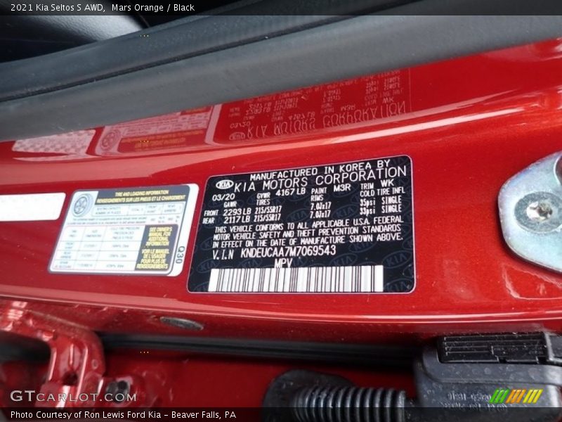 2021 Seltos S AWD Mars Orange Color Code M3R