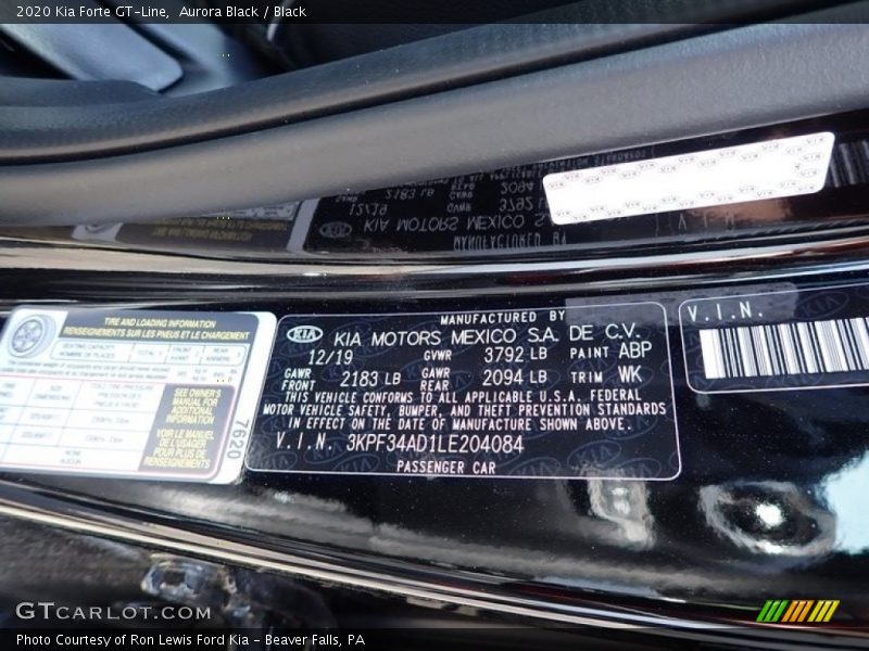 Aurora Black / Black 2020 Kia Forte GT-Line