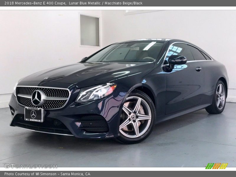 Lunar Blue Metallic / Macchiato Beige/Black 2018 Mercedes-Benz E 400 Coupe