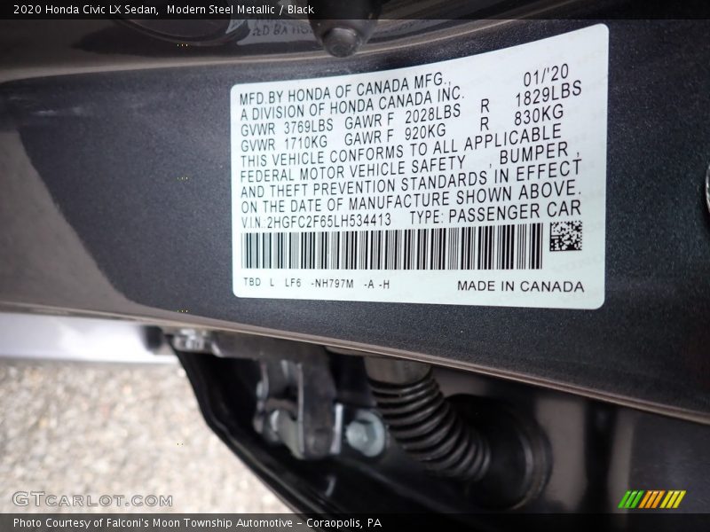 Modern Steel Metallic / Black 2020 Honda Civic LX Sedan