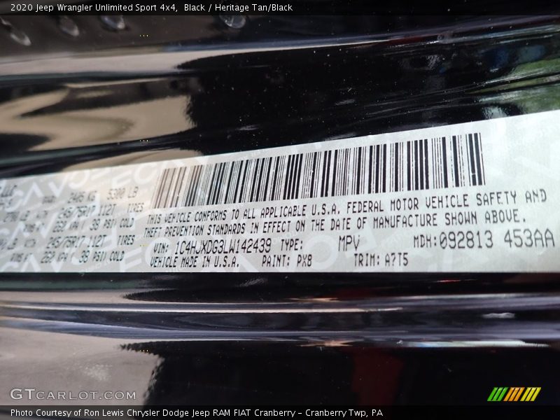 Black / Heritage Tan/Black 2020 Jeep Wrangler Unlimited Sport 4x4