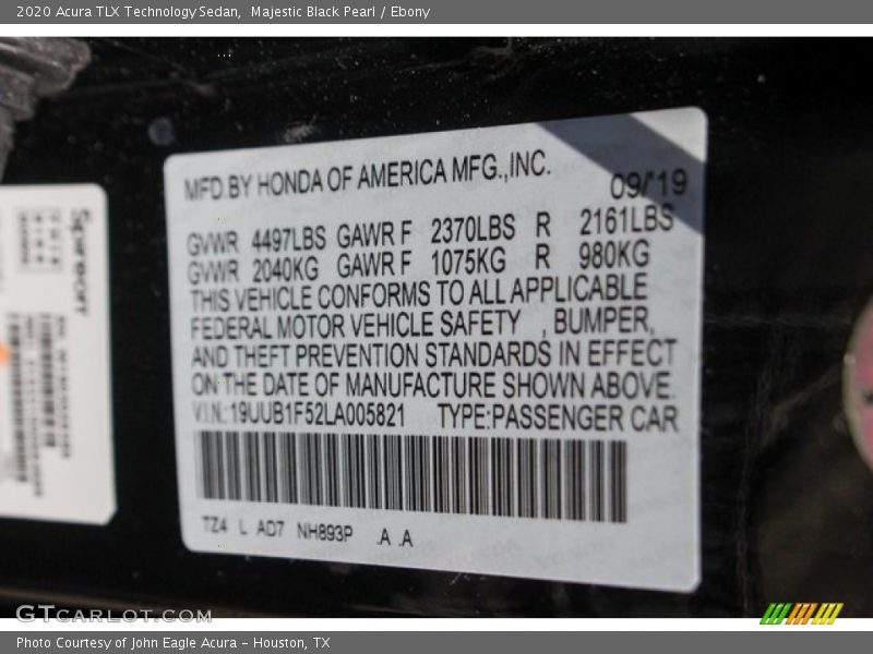 Majestic Black Pearl / Ebony 2020 Acura TLX Technology Sedan