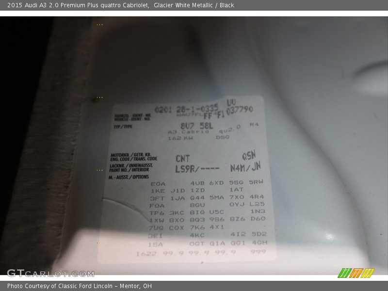 Glacier White Metallic / Black 2015 Audi A3 2.0 Premium Plus quattro Cabriolet