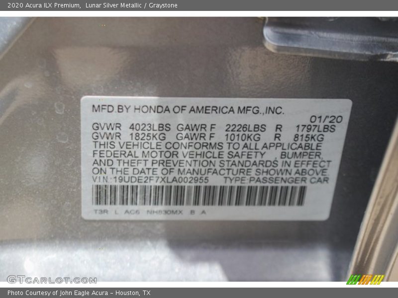Lunar Silver Metallic / Graystone 2020 Acura ILX Premium