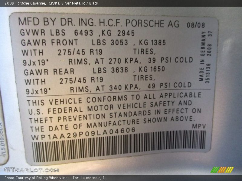 Crystal Silver Metallic / Black 2009 Porsche Cayenne