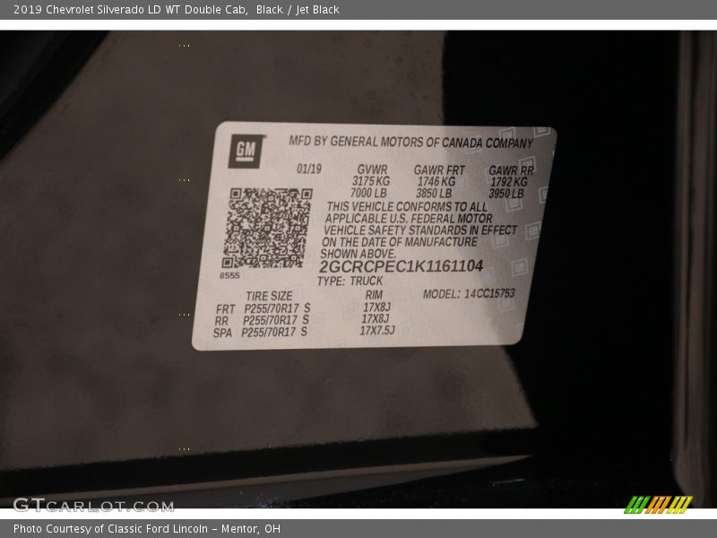 Black / Jet Black 2019 Chevrolet Silverado LD WT Double Cab