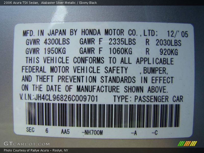 Alabaster Silver Metallic / Ebony Black 2006 Acura TSX Sedan