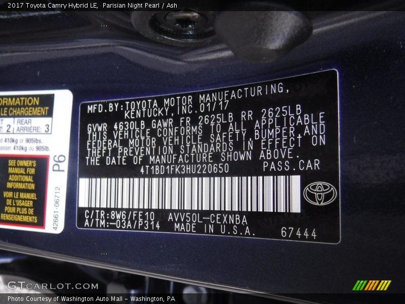Parisian Night Pearl / Ash 2017 Toyota Camry Hybrid LE