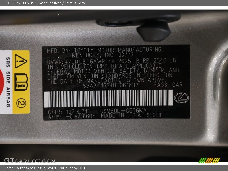 Atomic Silver / Stratus Gray 2017 Lexus ES 350