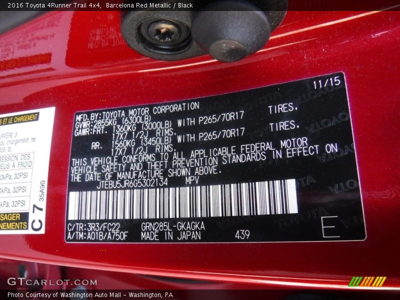 Barcelona Red Metallic / Black 2016 Toyota 4Runner Trail 4x4