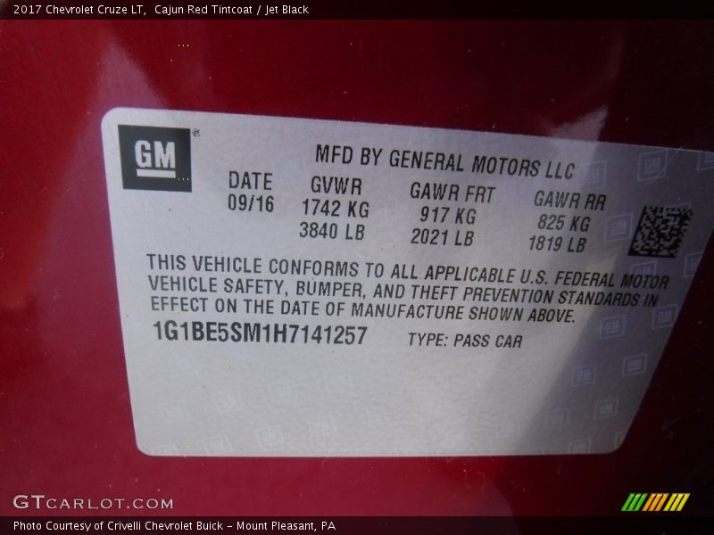 Cajun Red Tintcoat / Jet Black 2017 Chevrolet Cruze LT