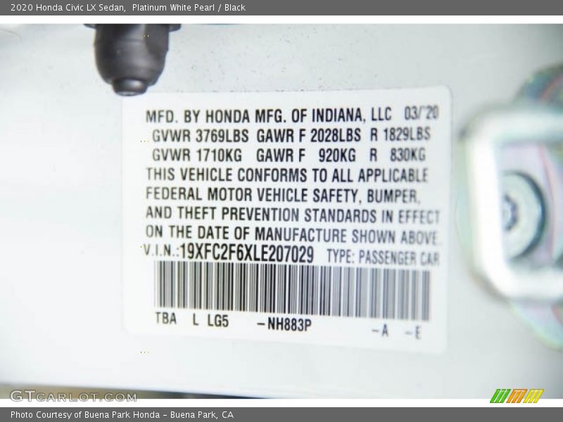 Platinum White Pearl / Black 2020 Honda Civic LX Sedan
