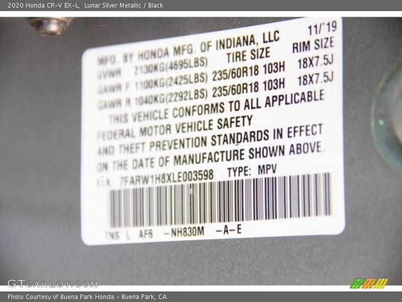 Lunar Silver Metallic / Black 2020 Honda CR-V EX-L