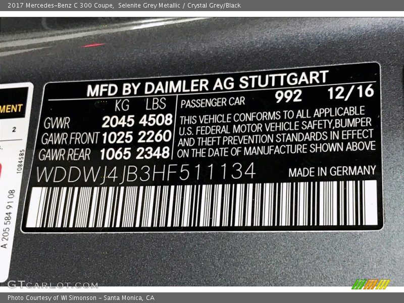 Selenite Grey Metallic / Crystal Grey/Black 2017 Mercedes-Benz C 300 Coupe