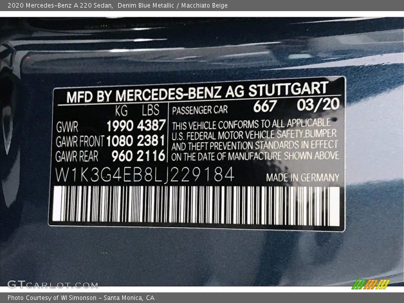 Denim Blue Metallic / Macchiato Beige 2020 Mercedes-Benz A 220 Sedan