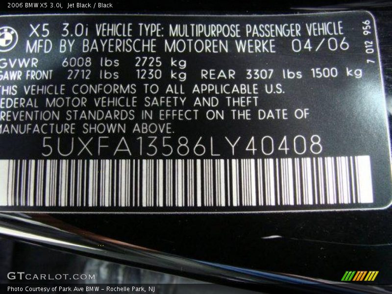 Jet Black / Black 2006 BMW X5 3.0i
