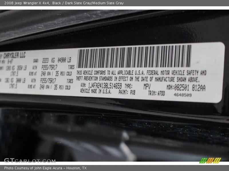 Black / Dark Slate Gray/Medium Slate Gray 2008 Jeep Wrangler X 4x4