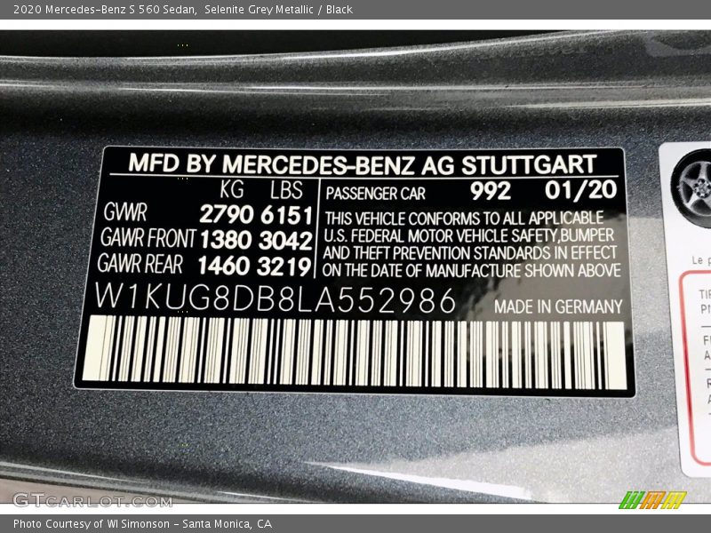 Selenite Grey Metallic / Black 2020 Mercedes-Benz S 560 Sedan