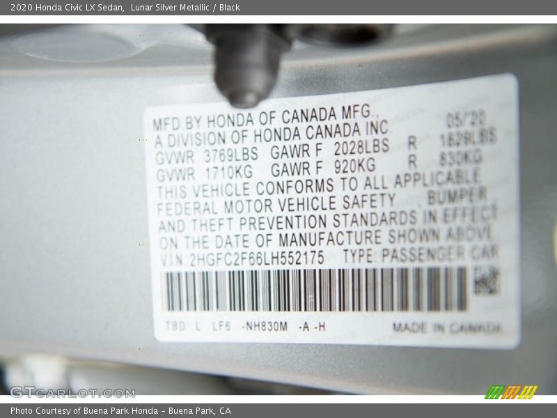 Lunar Silver Metallic / Black 2020 Honda Civic LX Sedan