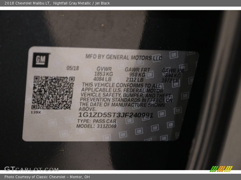 Nightfall Gray Metallic / Jet Black 2018 Chevrolet Malibu LT