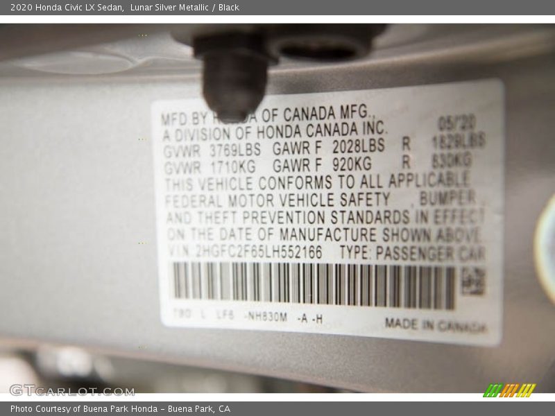 Lunar Silver Metallic / Black 2020 Honda Civic LX Sedan