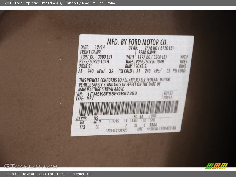 Caribou / Medium Light Stone 2015 Ford Explorer Limited 4WD
