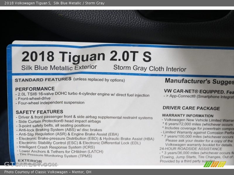 Silk Blue Metallic / Storm Gray 2018 Volkswagen Tiguan S