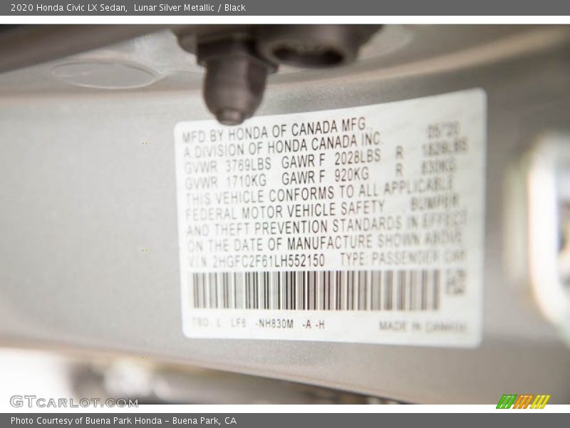 Lunar Silver Metallic / Black 2020 Honda Civic LX Sedan