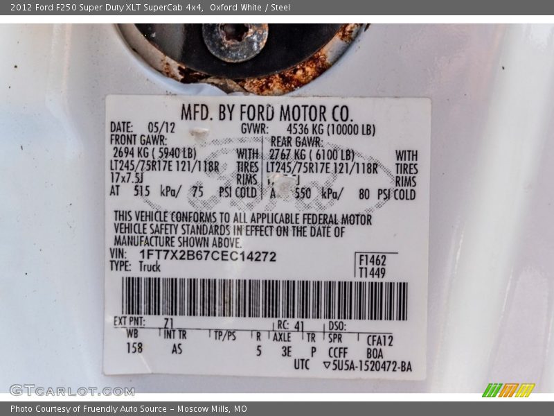 Oxford White / Steel 2012 Ford F250 Super Duty XLT SuperCab 4x4