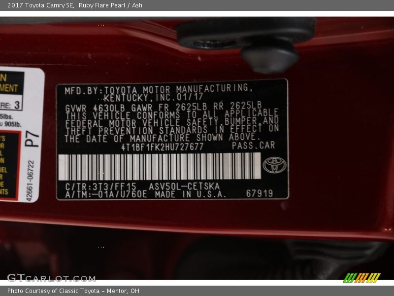 Ruby Flare Pearl / Ash 2017 Toyota Camry SE