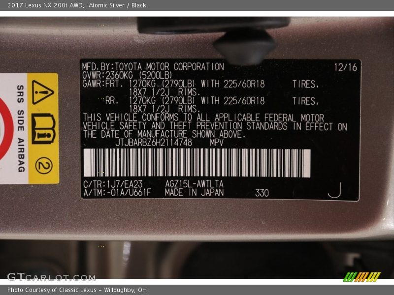 Atomic Silver / Black 2017 Lexus NX 200t AWD