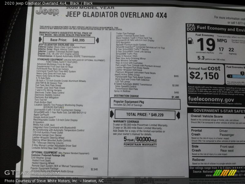 Black / Black 2020 Jeep Gladiator Overland 4x4