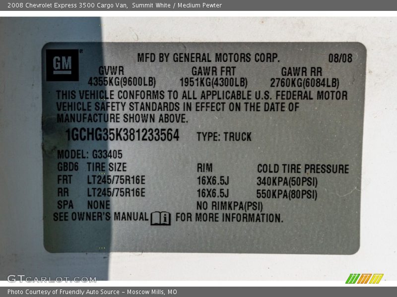 Summit White / Medium Pewter 2008 Chevrolet Express 3500 Cargo Van