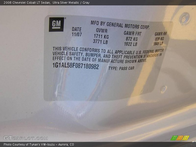 Ultra Silver Metallic / Gray 2008 Chevrolet Cobalt LT Sedan
